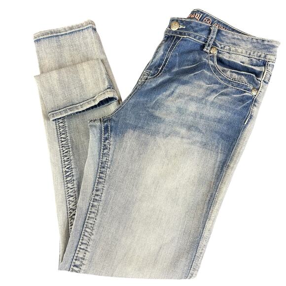 Rebel & Soul Jeans Women Sze 14 Blue Stone Fading Whiskered Wash Skinny Mid Rise - Picture 4 of 13